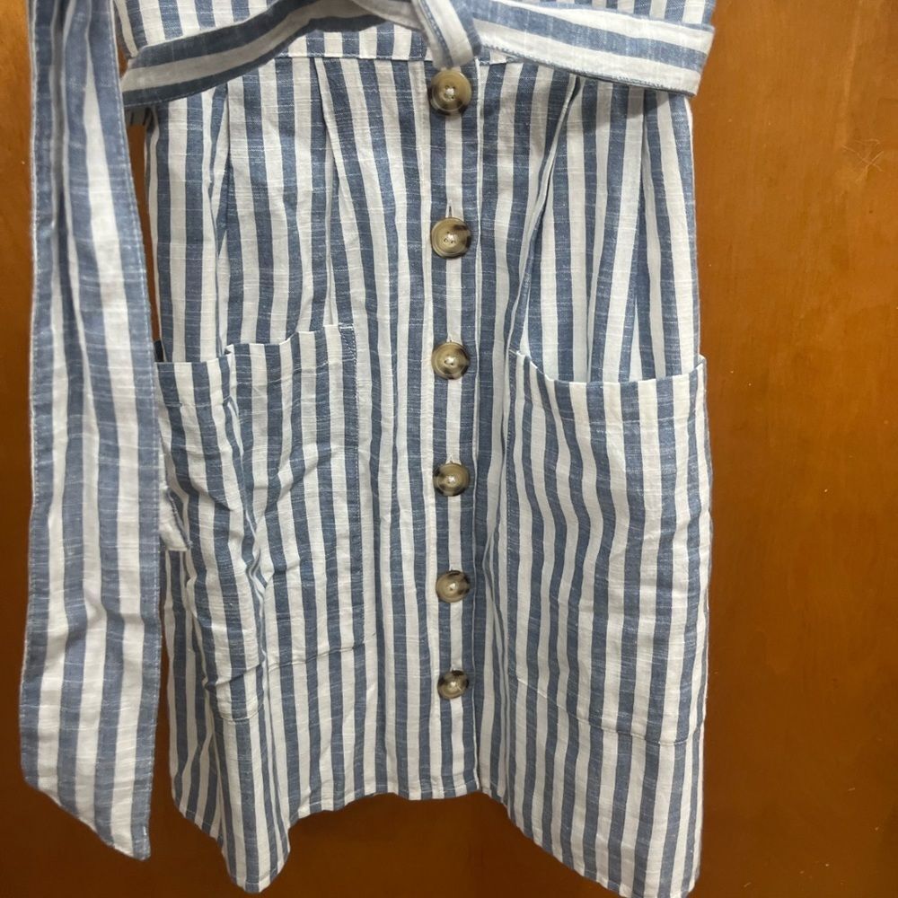 Abercrombie & Fitch button down cotton Elegant Blue Striped Mini Dress - Picture 6 of 7